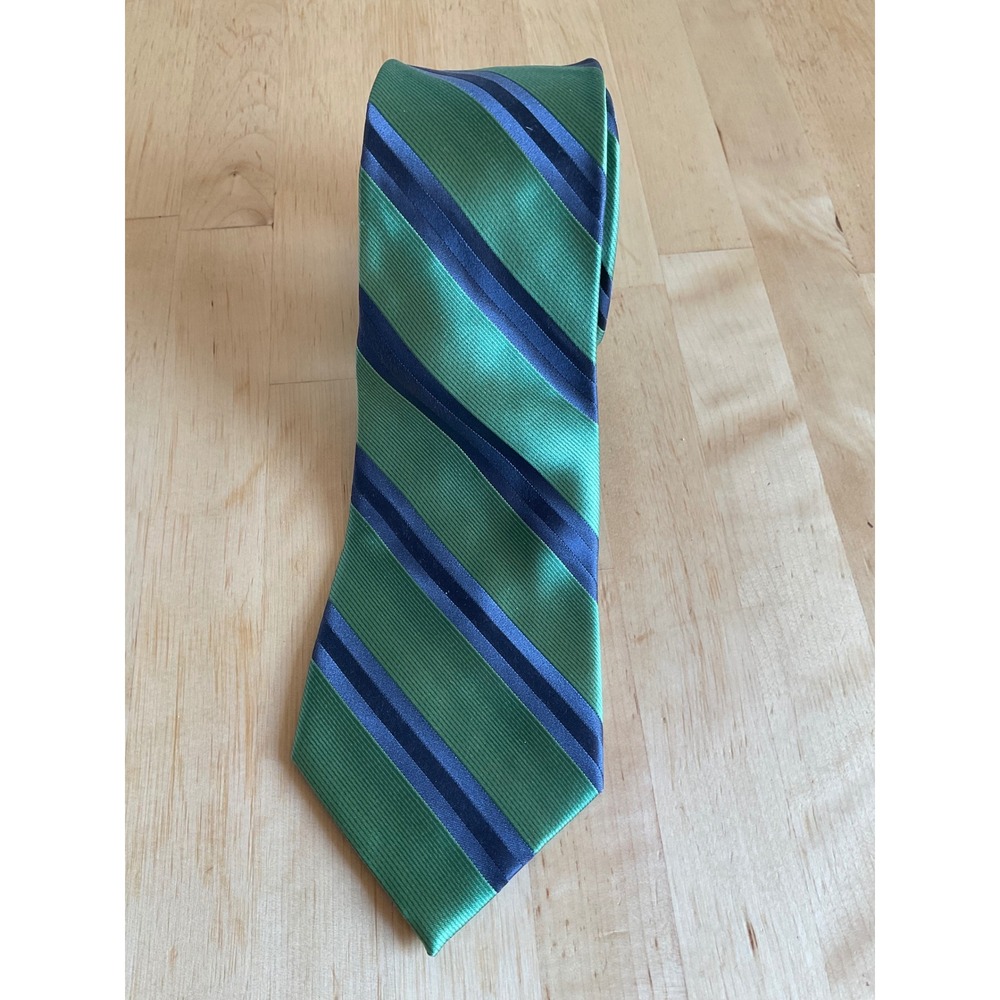 Express Design Studio Mens Silk Necktie Green Navy Blue Striped Classic Tie